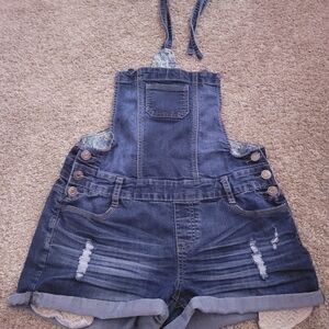 Denim Distressed Overalls with Lace Detail